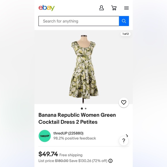 Banana Republic Knee Length Green and White Tropical Leaf Print Scoop Neck Dress - Picture 5 of 5